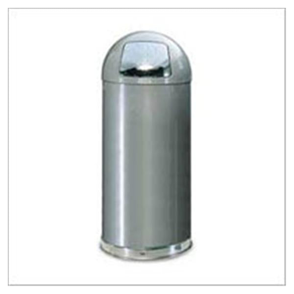 Can Trash SS 15gal Dome Lid Decorative/Recessed Handles Silver Round Each